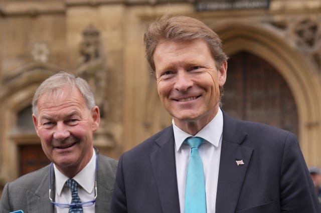 Rupert Lowe and Richard Tice outside the Houses of Parliament