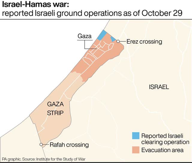 Israel-Hamas war: reported Israeli ground operations as of Oct 29