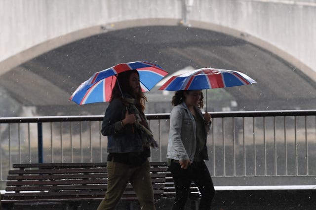 People walk in the rain in central London