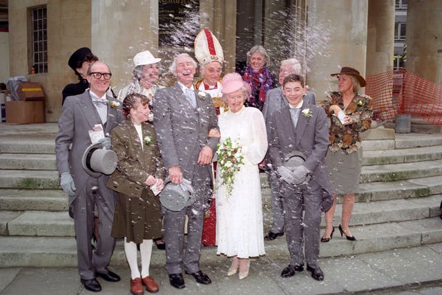 Promotional image for a special edition of The Archers featuring the wedding of Peggy Archer and Jack Woolley