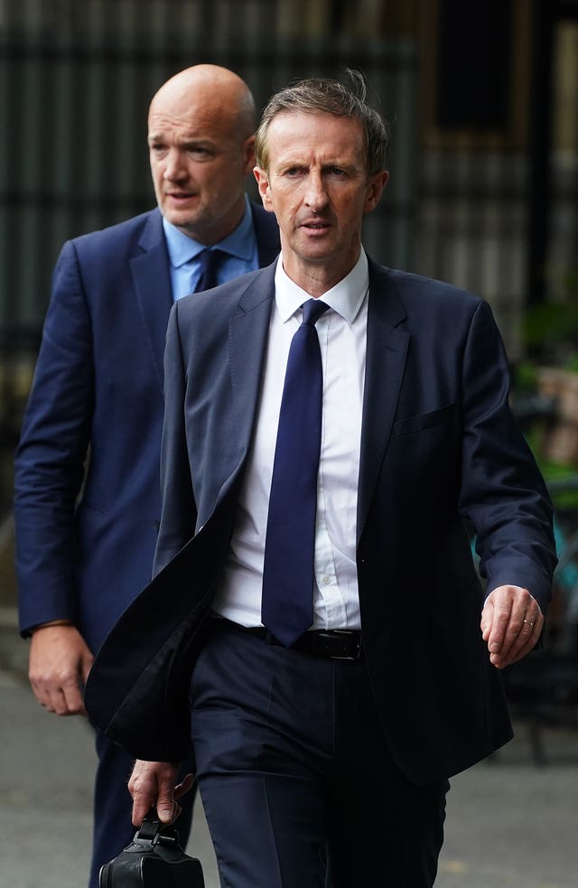 RTE Chief Financial Officer Richard Collins (right) and Strategy Director Rory Coveney (left) arriving at Leinster House, Dublin, to appear before the Committee of Public Accounts