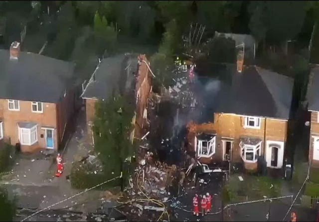 Handout photo issued by West Midlands Fire Service of a property on Dulwich Road, Kingstanding, which has been destroyed in an explosion, the cause of which is unknown at this time, which also caused damage to other properties and vehicles nearby