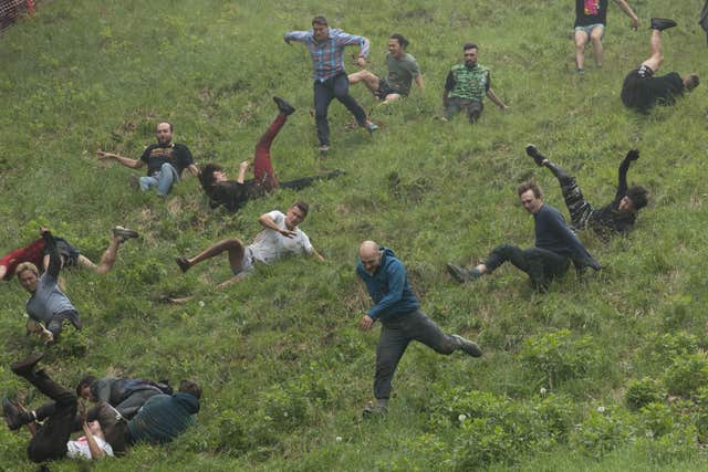 Heavy rain over the last few days made the steep hill very wet and muddy for competitors (Aaron Chown/PA)