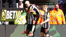 Alexander Isak (left) celebrates scoring Newcastle’s third goal (Owen Humphreys/PA)