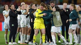 Republic of Ireland goalkeeper Courtney Brosnan is congratulated by her team-mates (PA)