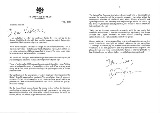 Boris Johnson's letter to veterans