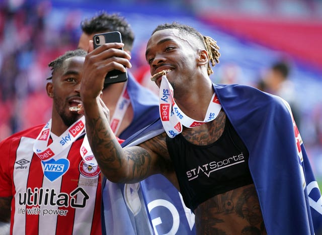 Ivan Toney scored his 33rd goal of the season as Brentford clinched promotion to the Premier League with a 2-0 play-off final victory over Swansea at Wembley (Mike Egerton/PA).