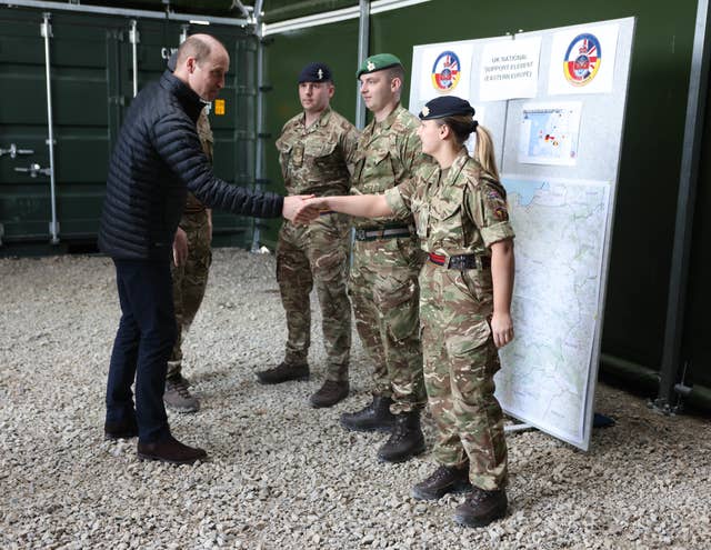 The Prince of Wales during a visit to the British armed forces in Rzeszow, Poland, to hear about the work they have been carrying out with the Polish armed forces delivering operations in support of Ukraine