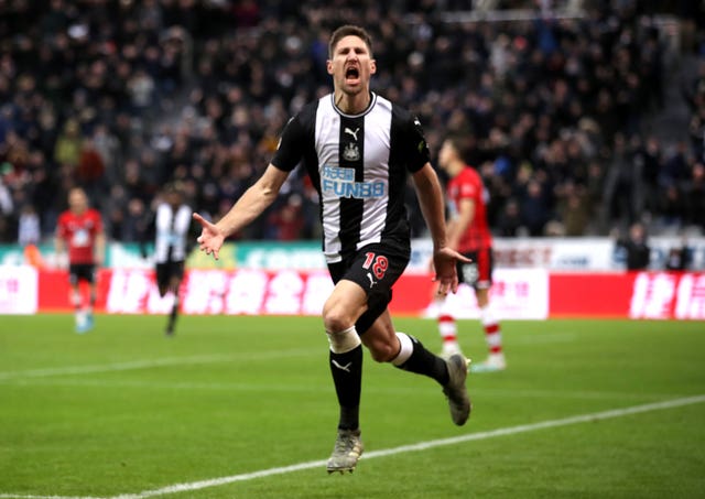 Federico Fernandez celebrates scoring for Newcastle