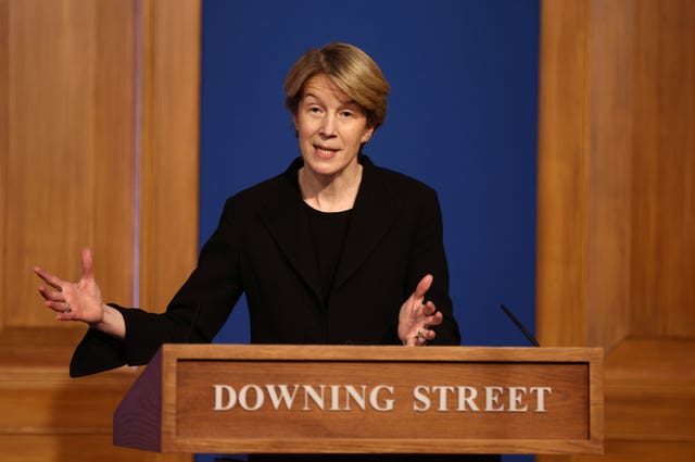 Amanda Pritchard standing at a lectern