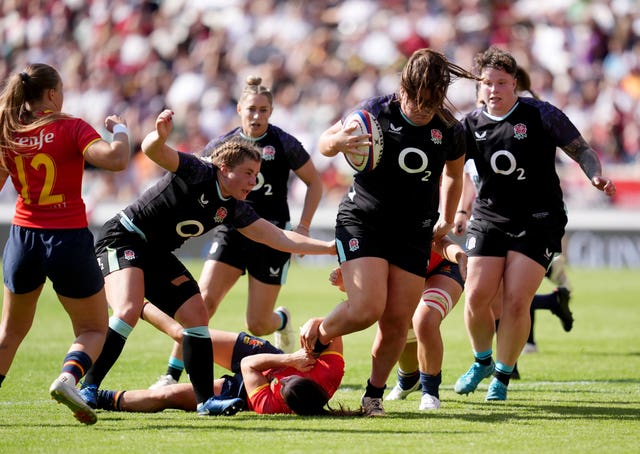 England’s Maud Muir is tackled by Spain’s Anne Fernandez de Corres