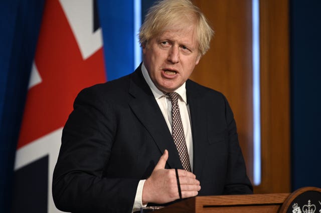 Prime Minister Boris Johnson speaking during a media briefing in Downing Street 