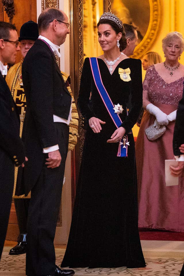 The duchess wore an Alexander McQueen gown (Victoria Jones/PA)