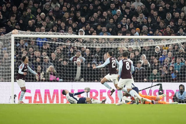 Morgan Rogers, centre, scores Aston Villa's second goal