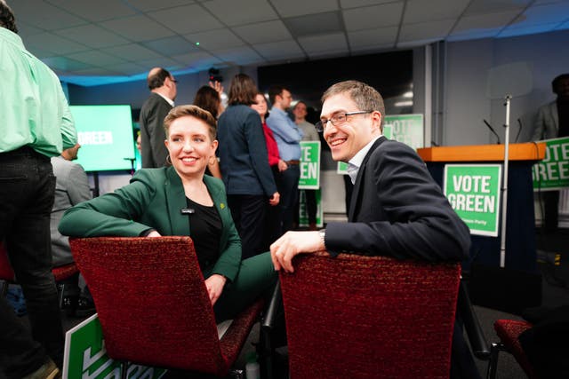 Green Party co-leaders Carla Denyer and Adrian Ramsay at their local election campaign launch in Bristol (Ben Birchall/PA)