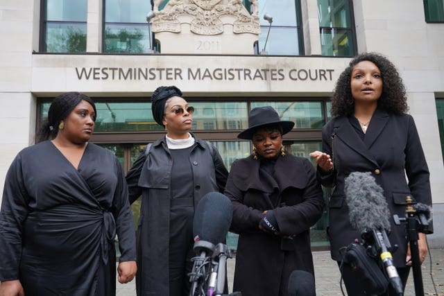 Members of campaign group Justice For Chris Kaba outside Westminster Magistrates Court on Thursday.
