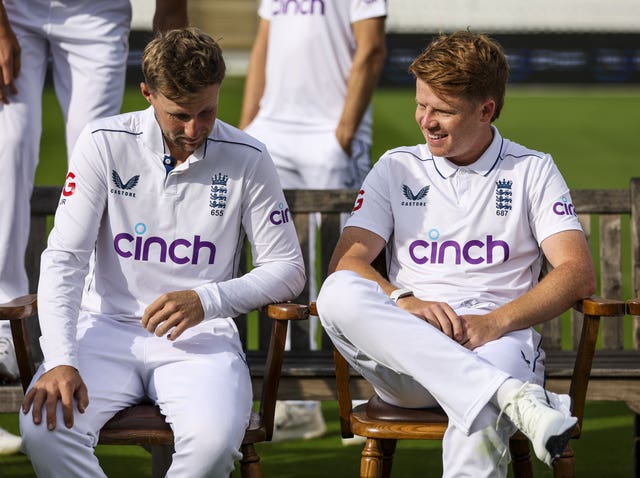 Ollie Pope and Joe Root at an England photoshoot ahead of the second Test at Lord's