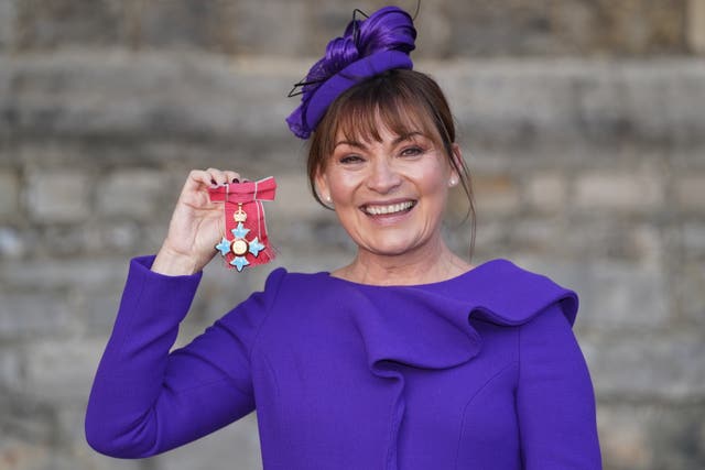 Lorraine Kelly after being made a CBE (Commander of the Order of the British Empire) by the Princess Royal