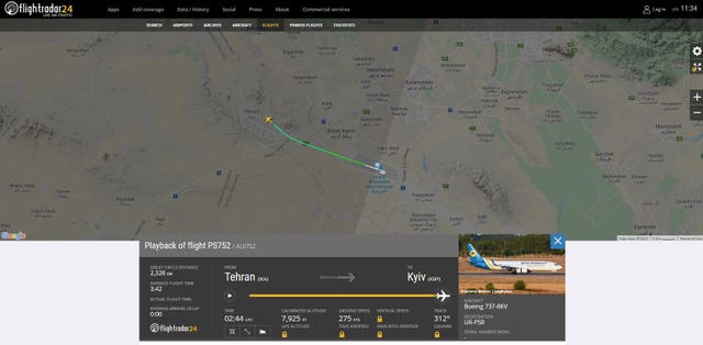 PS752's flight path (FlightRadar/PA)