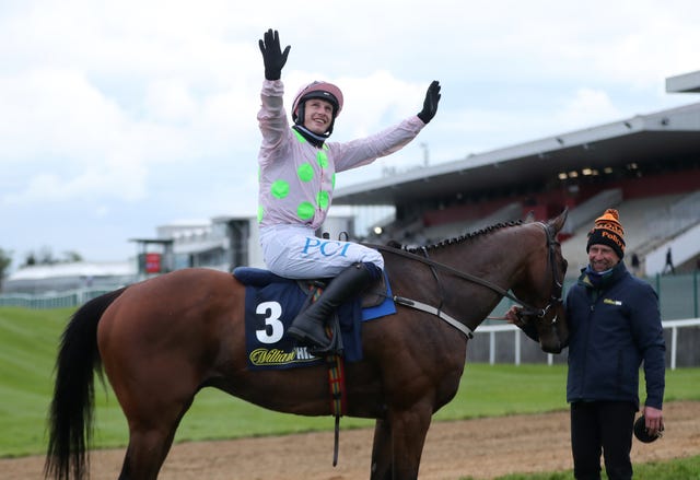 Paul Townend celebrates after winning aboard Chacun Pour Soi at Punchestown