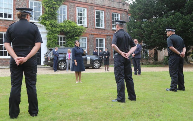 Home Secretary Priti Patel meets new recruits (Gareth Fuller/PA)