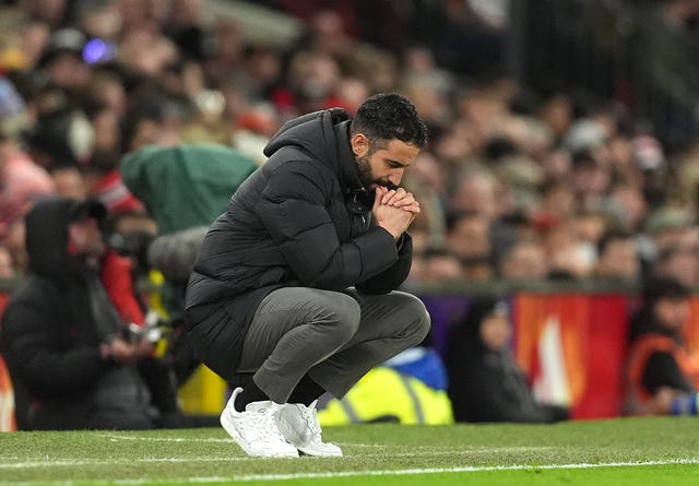 Manchester United manager Ruben Amorim during a 2-0 Premier League defeat by Newcastle at Old Trafford