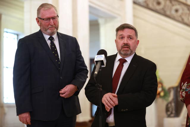 Ulster Unionist Party leader Doug Beattie, left, and party member Robin Swann MP 