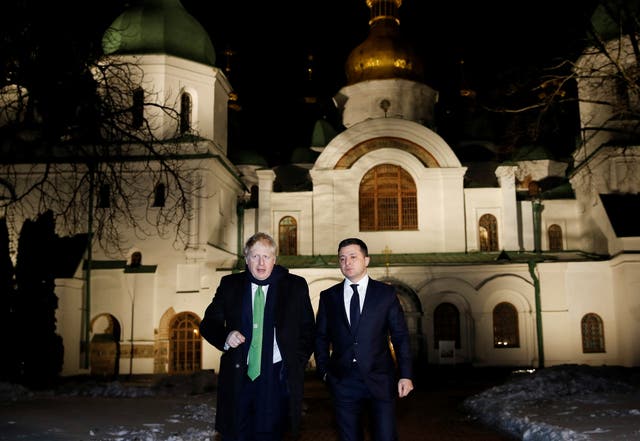 Prime Minister Boris Johnson with Ukrainian president Volodymyr Zelensky in Kyiv, Ukraine (Peter Nicholls/PA)