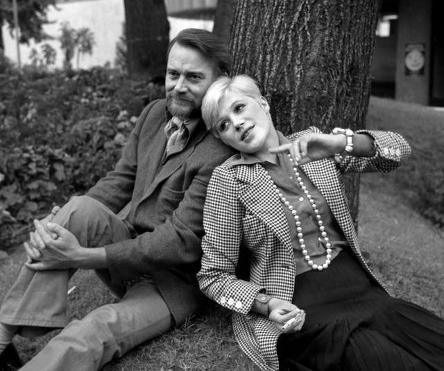 Marianne Faithfull with Denholm Elliott rehearsing for 1973's first preview of Mad Dog by Nicholas Salaman at Hampstead Theatre Club