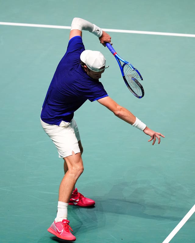 Jack Draper smashes his racket during his loss to Felix Auger-Aliassime 