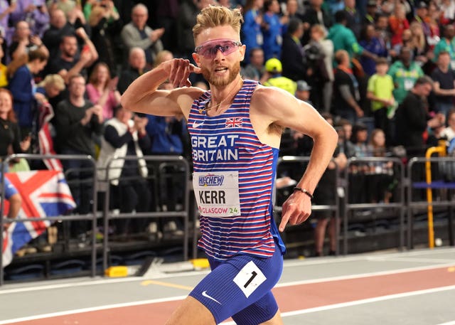 Scotland's Josh Kerr celebrates winning the men’s 3000 metres 