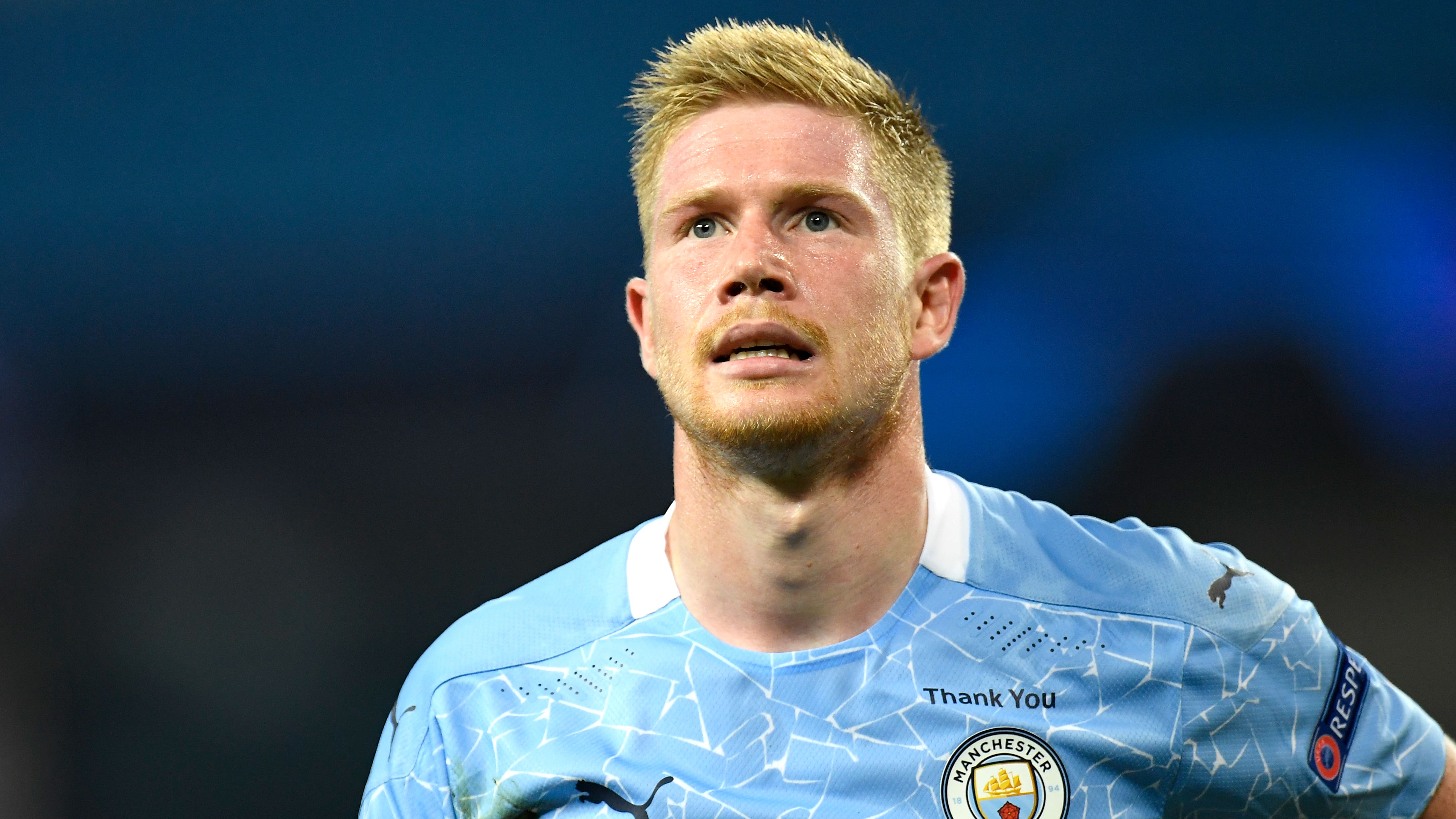  Kevin De Bruyne, a Belgian midfielder playing for Manchester City, looks on after scoring a goal against Real Madrid in the first leg of the Champions League round of 16 tie at the Santiago Bernabeu Stadium in Madrid, Spain.
