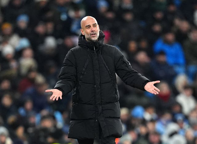 Manchester City manager Pep Guardiola gestures on the touchline