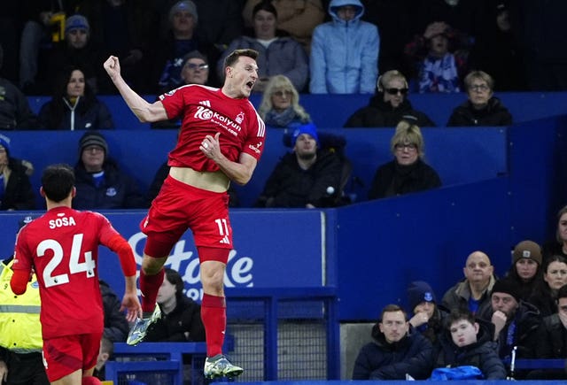 Chris Wood celebrates scoring Forest's opener