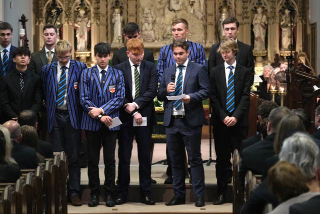 Students of Barnaby Webber's old school during the funeral service in Taunton Minster