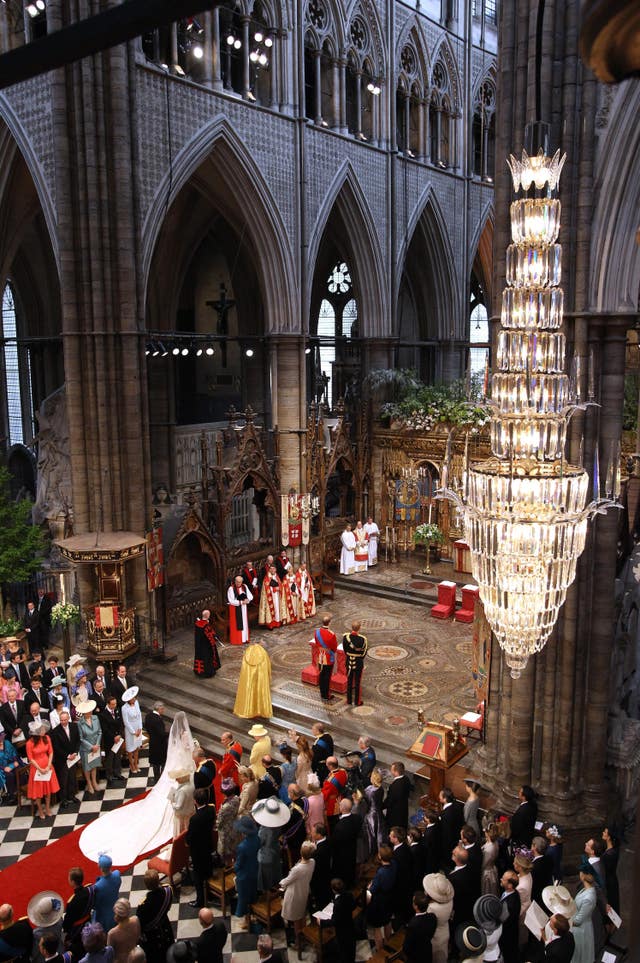 Kate Middleton walks down the aisle before her wedding to the Duke of Cambridge in Westminster Abbey
