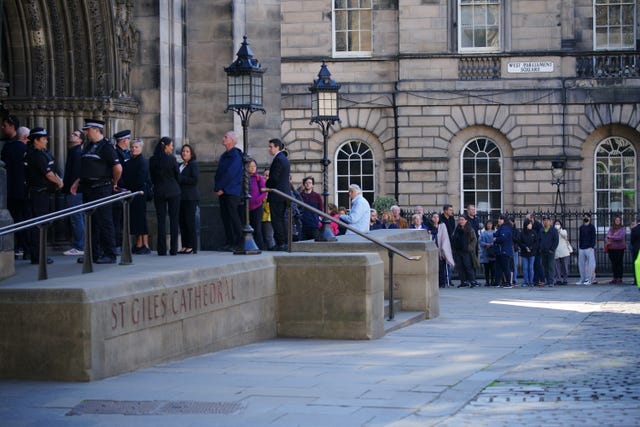 Members of the public queueing to pay their respects to the Queen as she lies at rest at St Giles’s Cathedral