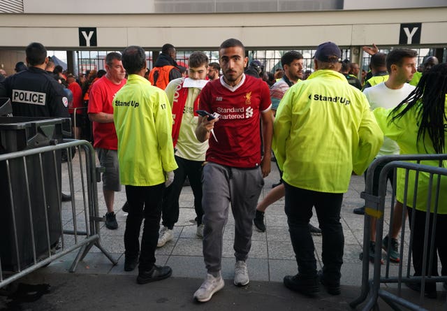 Liverpool fans at a ticket check