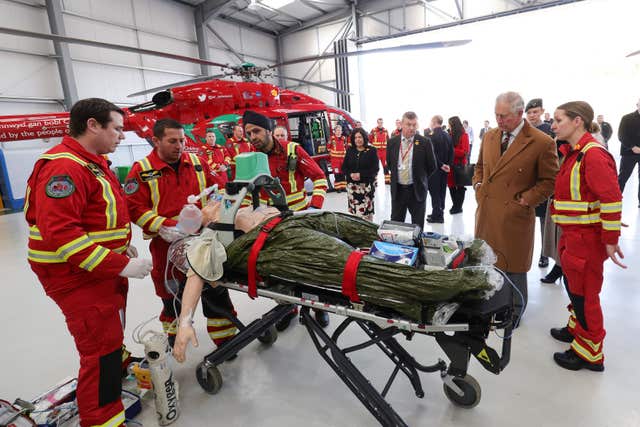 Charles sees the response to a cardiac arrest scenario (Aaron Chown/PA)