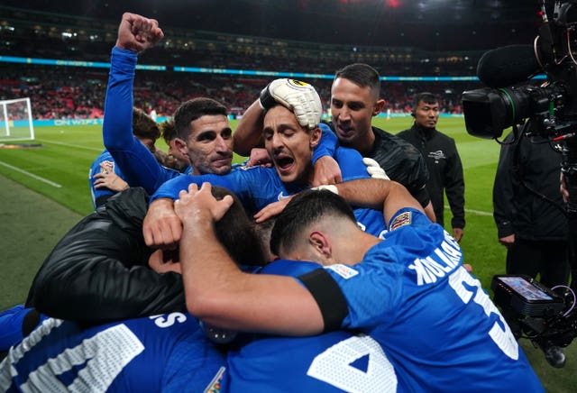 Greece celebrated a famous victory at Wembley on Thursday