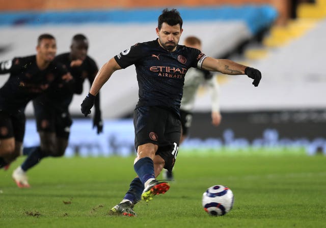 Sergio Aguero scored his first Premier League goal in more than a year against Fulham