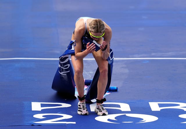 France's Cassandre Beaugrand crosses the line to win