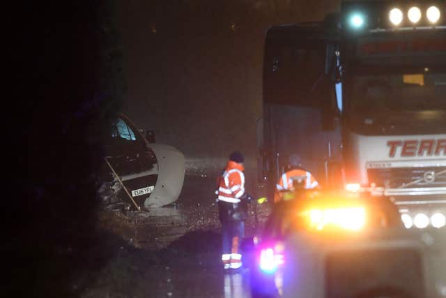 Emergency services at the scene on the A47 in King’s Lynn, Norfolk (Joe Giddens/PA)