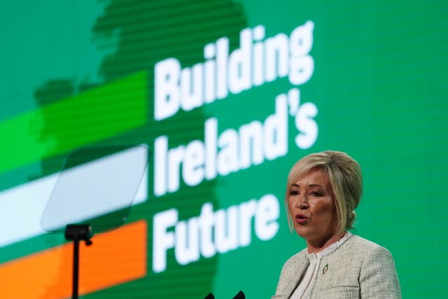 Northern Ireland First Minister Michelle O’Neill addresses the Sinn Fein Ard Fheis