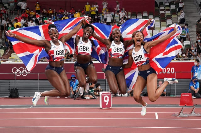 Dina Asher-Smith celebrates Tokyo relay bronze with Asha Philip, Daryll Neita and Imani-Lara Lansiquot