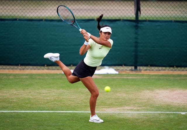 Emma Raducanu hits a backhand