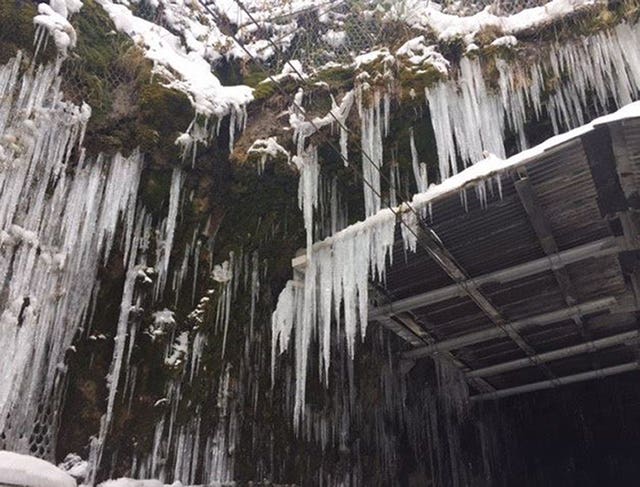 Icicles at the Bishopton tunnel as the cold weather continues around the country (ScotRail Alliance/PA)