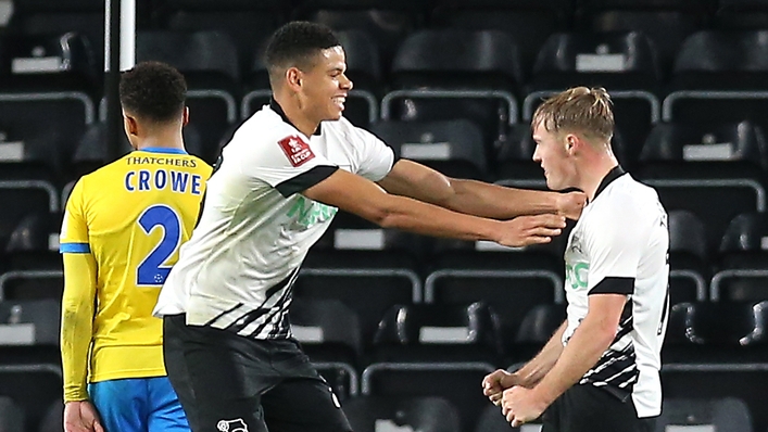 Liam Thompson (right) was on target with Derby’s third goal (Nigel French/PA)