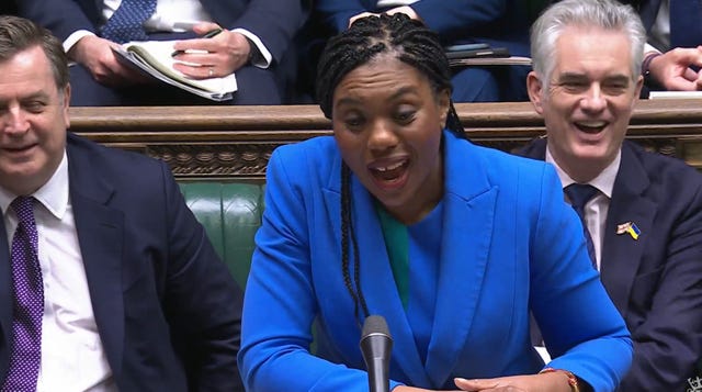 Conservative Party leader Kemi Badenoch questioning Sir Keir Starmer during Prime Minister’s Questions