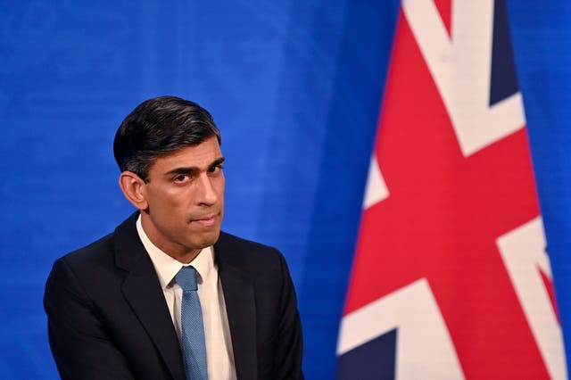Chancellor Rishi Sunak speaking at a press conference in Downing Street, London
